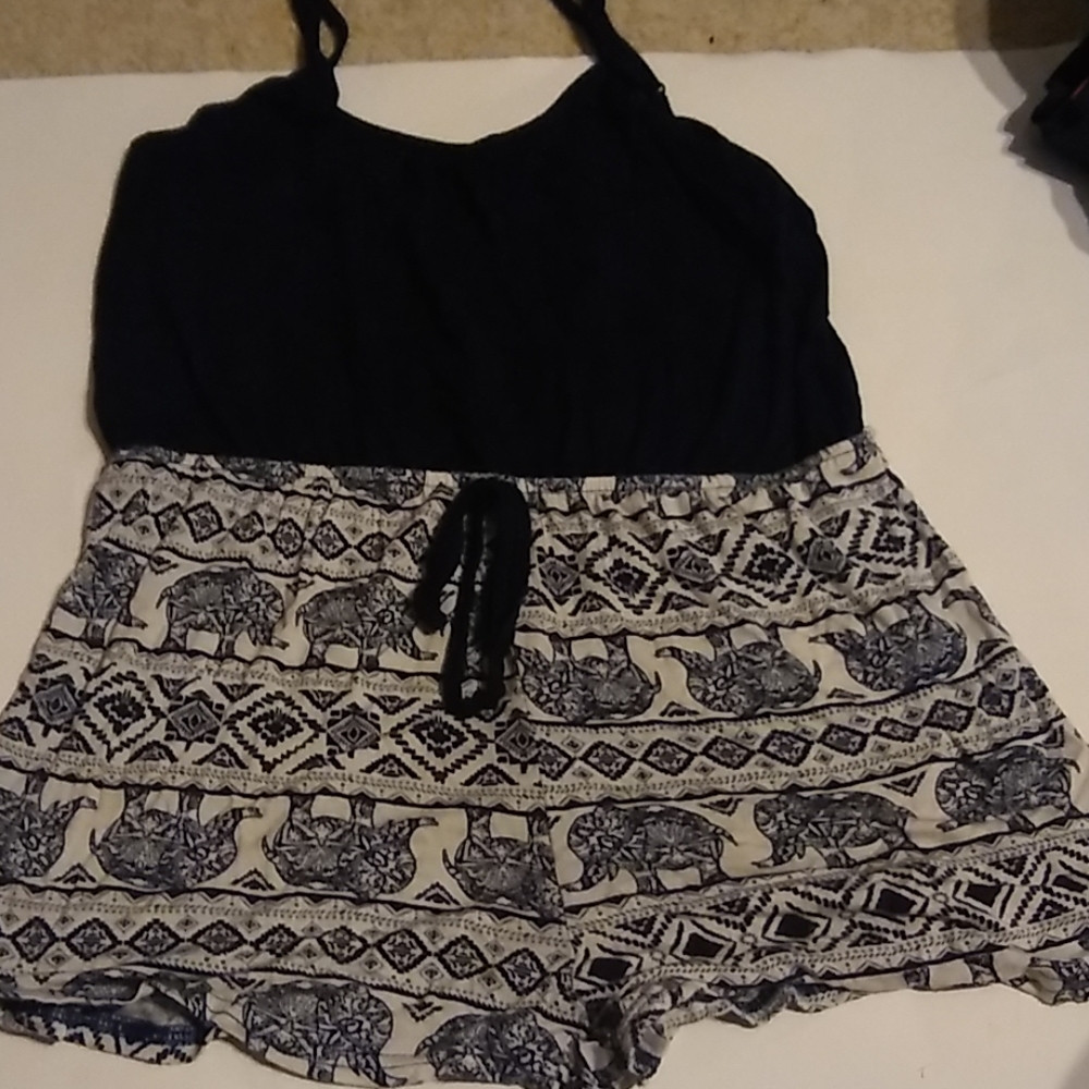 Navy blue and white tank top romper